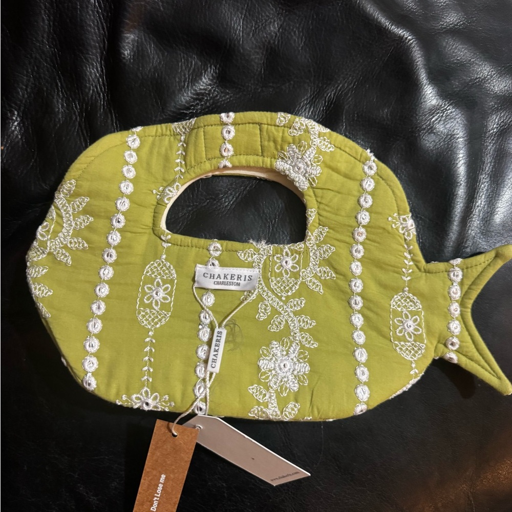 Chakeris Olive Green Embroidered Fish Tote